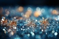 Ice crystals and snowflakes close-up bokeh background. Happy New Year, Christmas, winter holiday season, snow melting. Blue snowy Royalty Free Stock Photo