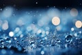 Ice crystals and snowflakes close-up bokeh background. Happy New Year, Christmas, winter holiday season, snow melting. Blue snowy Royalty Free Stock Photo