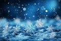 Ice crystals and snowflakes close-up bokeh background. Happy New Year, Christmas, winter holiday season, snow melting. Blue snowy Royalty Free Stock Photo