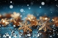 Ice crystals and snowflakes close-up bokeh background. Happy New Year, Christmas, winter holiday season, snow melting. Blue snowy Royalty Free Stock Photo