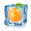 Ice cube and apricot isolated Royalty Free Stock Photo