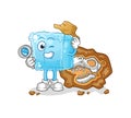 Ice cube archaeologists with fossils mascot. cartoon vector