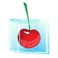 Ice cube with berry cherry