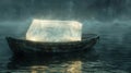 An ice cube in a boat floating on the sea. Ice in a boat in the ocean Royalty Free Stock Photo