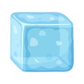 Ice cube or broken piece of ice. Cold frozen block, arctic snowy object on white background, floe in cartoon style