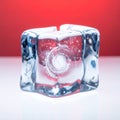 Ice Cube with Bubble Vortex on Red Background Royalty Free Stock Photo