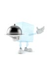 Ice cube character holding catering dome