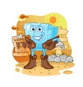 Ice cube cowboy with wanted paper. cartoon mascot vector