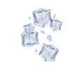 Ice cube 3D icons vector illustration. Many ice cubes in air. Transparent crystal clear ice cube. Full depth of field