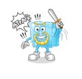 Ice cube knights attack with sword. cartoon mascot vector