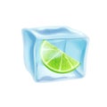 Ice cube with lemon slice, vector illustration Royalty Free Stock Photo