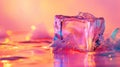 An ice cube in the rainbow lighting. Multicolor Royalty Free Stock Photo