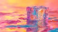 An ice cube in the rainbow lighting. Multicolor Royalty Free Stock Photo