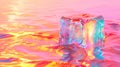 An ice cube in the rainbow lighting. Multicolor Royalty Free Stock Photo