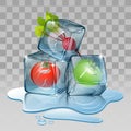 Ice cube, set with tomato