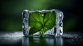 Ice cube slowly melting on a green leaf Royalty Free Stock Photo