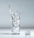 Ice cube splashing into a glass full of water Royalty Free Stock Photo