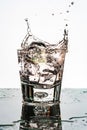 Ice cube splashing into a glass of water Royalty Free Stock Photo