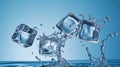 ice cube and water splash on blue background. Refreshment Concept Royalty Free Stock Photo