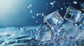 ice cube and water splash on blue background. Refreshment Concept Royalty Free Stock Photo