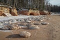 Ice pieces on the coast of the Baltic Sea near the Veczemju cliffs Royalty Free Stock Photo