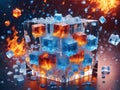 ice cubes burn in fire bright visualization Royalty Free Stock Photo