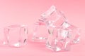 Ice cubes close up on rose background Royalty Free Stock Photo