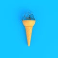 Ice cubes in ice cream cone abstract minimal blue background, Food concept Royalty Free Stock Photo