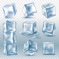 Ice cubes. 3d ice piece various angles collection, transparent frozen clear water blocks for drinks, glacial aqua