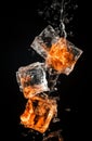 ice cubes on a dark background with fire, generated in AI
