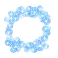 Ice Cubes for Drink on White Background. Blue Solid Crystal Set. Blue Cold Frame