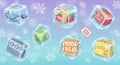 Ice cubes encapsulate various items: a computer and desktop peripherals, a discount Royalty Free Stock Photo