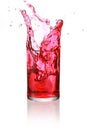 Ice cubes falling into the red liquid glass,with Clipping Path Royalty Free Stock Photo