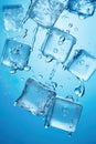 Ice cubes falling over light blue background. Generative Ai Royalty Free Stock Photo