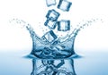 Ice cubes falling into water creating a splash Royalty Free Stock Photo