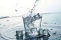 Ice cubes falling in water creating splash Royalty Free Stock Photo