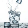 Ice cubes falling in water creating splash Royalty Free Stock Photo