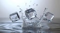 Ice cubes falling into water with splash, 3d render illustration Royalty Free Stock Photo