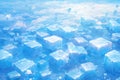 Ice cubes floating in the blue water. 3d render illustration, winter season Royalty Free Stock Photo