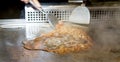 Ice cubes on hot stove. Royalty Free Stock Photo