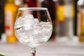 Ice cubes inside wineglass.