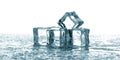 Ice cubes melting blue and black background Royalty Free Stock Photo