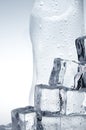 Ice cubes and mineral water bottle close-up Royalty Free Stock Photo