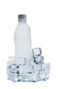 Ice cubes and mineral water bottle isolated Royalty Free Stock Photo