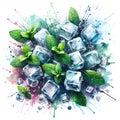 Ice cubes and mint leaves exploding with colorful splashes Royalty Free Stock Photo
