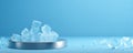 Ice Cubes on Platform 3D Render, Cool Blue Minimalism, Refreshing Concept, ice cubes, 3d rendering Royalty Free Stock Photo