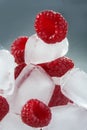 Ice cubes with raspberries