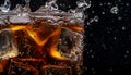 Ice cubes splashing in glass full of cold coke. AI generated. Royalty Free Stock Photo