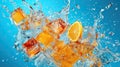 ice cubes and splashing water with lemon. Generative AI Royalty Free Stock Photo