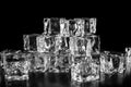 Ice cubes stacked each other with black background, 3d rendering